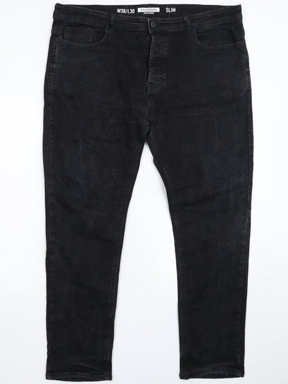 Denim & Co. Womens Black  Denim Tapered Jeans Size 38 L30 in