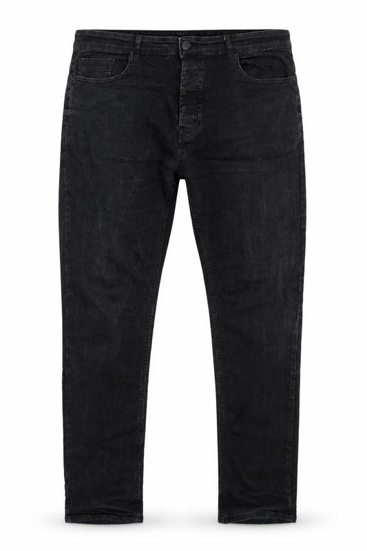 Front view of Denim & Co. women’s black denim tapered jeans, size UK 38, 30-inch leg