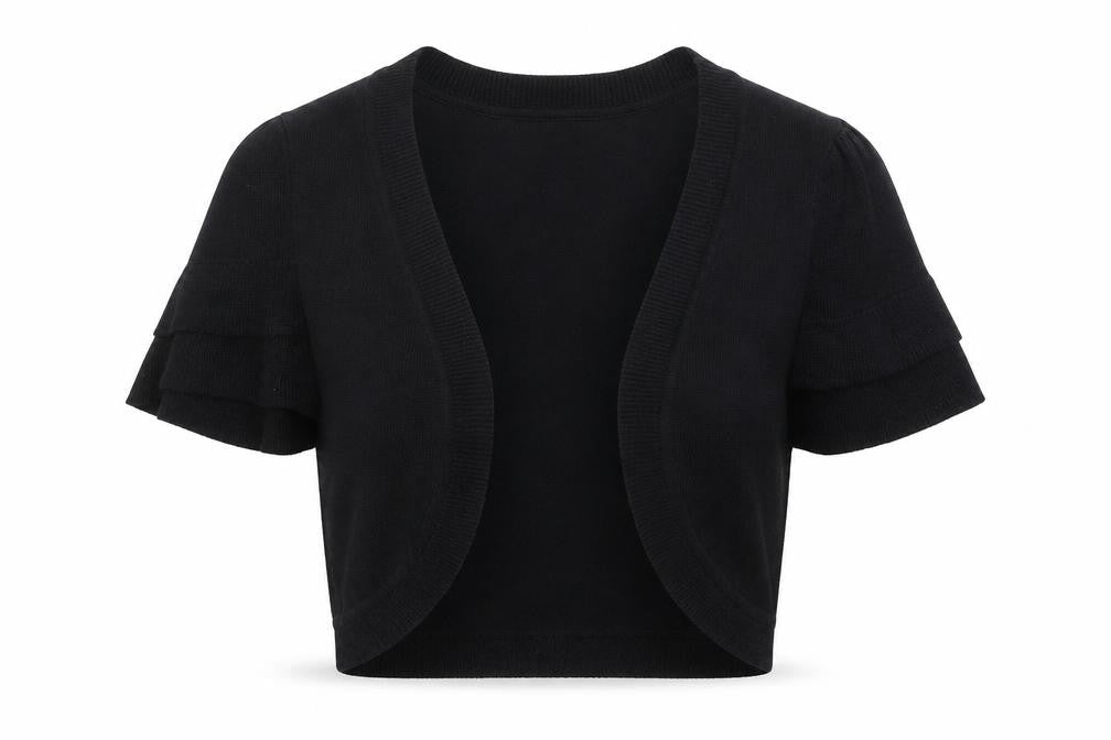 Front view of Papaya women’s black knit cardigan jumper, size UK 10
