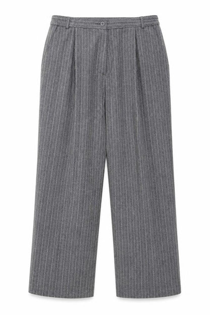 Front view of Marks & Spencer women’s grey trousers, size UK 14, 28-inch leg