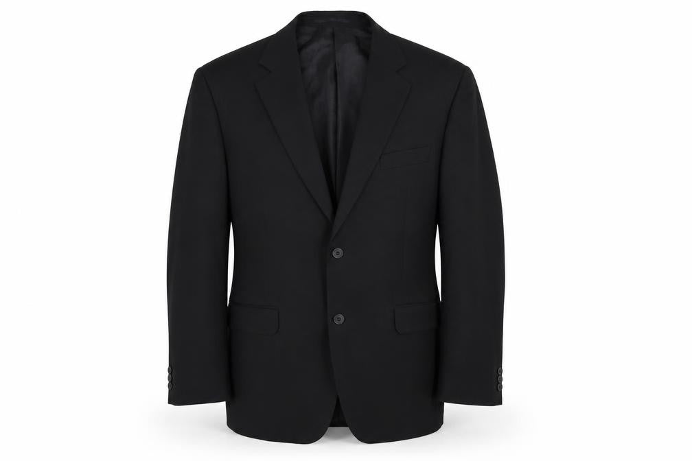 Front view of Pinstripe men’s black jacket blazer, size 42