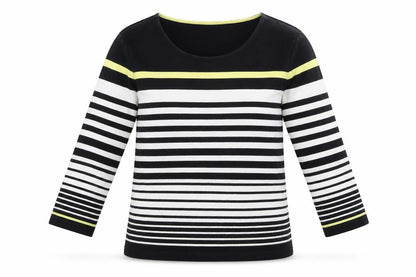 Front view of Country Casuals women’s black striped basic t-shirt, size S