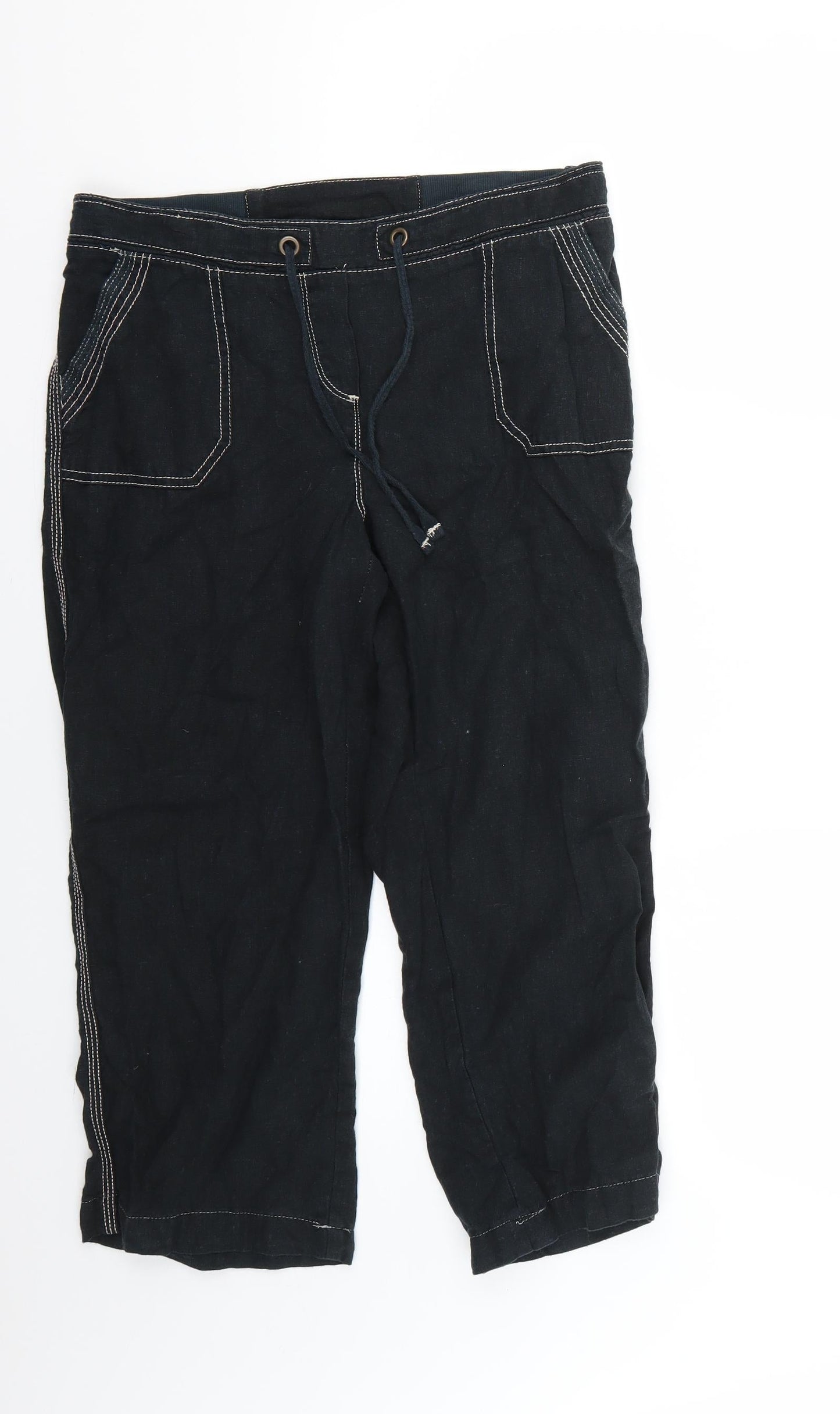 Womens UK Size 12 BHS Regular Fit Cropped Blue Trousers
