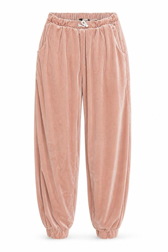 Front view of Preworn women’s pink jogger trousers, size UK 6, 22-inch leg