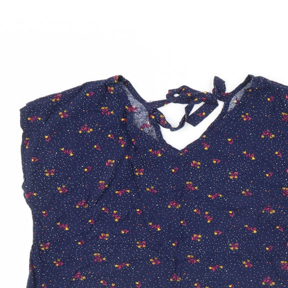 inextenso Womens Blue Floral  Basic Blouse Size 10