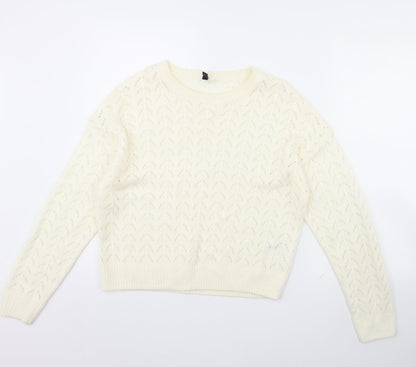 Womens UK Size S Divided White Pullover Jumper