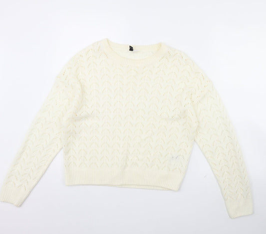 Womens UK Size S Divided White Pullover Jumper