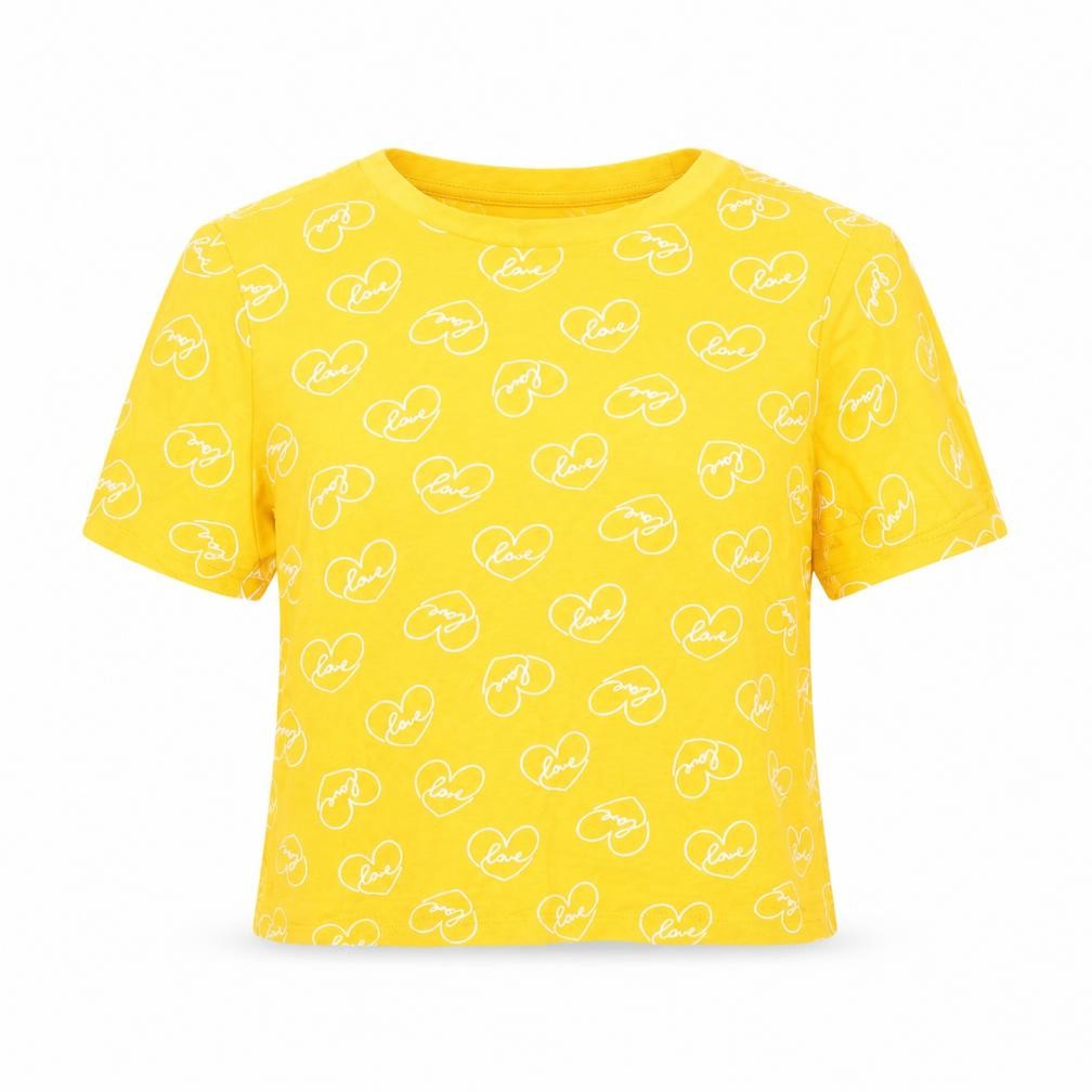 Front view of Primark women’s yellow cropped t-shirt, size S