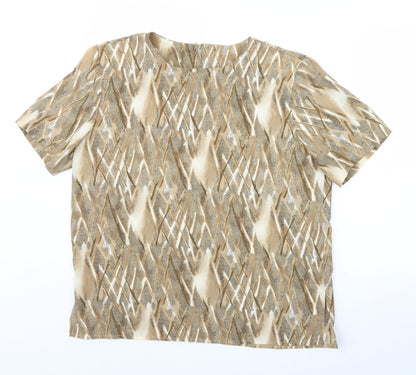 Bonmarché Womens Beige Geometric  Basic Blouse Size 16  - Shoulder Pads