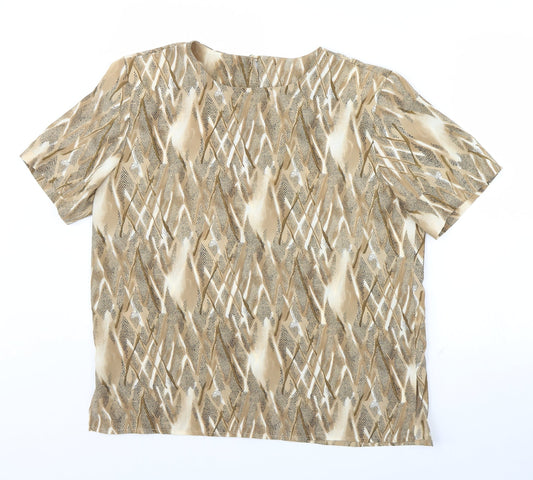 Bonmarché Womens Beige Geometric  Basic Blouse Size 16  - Shoulder Pads