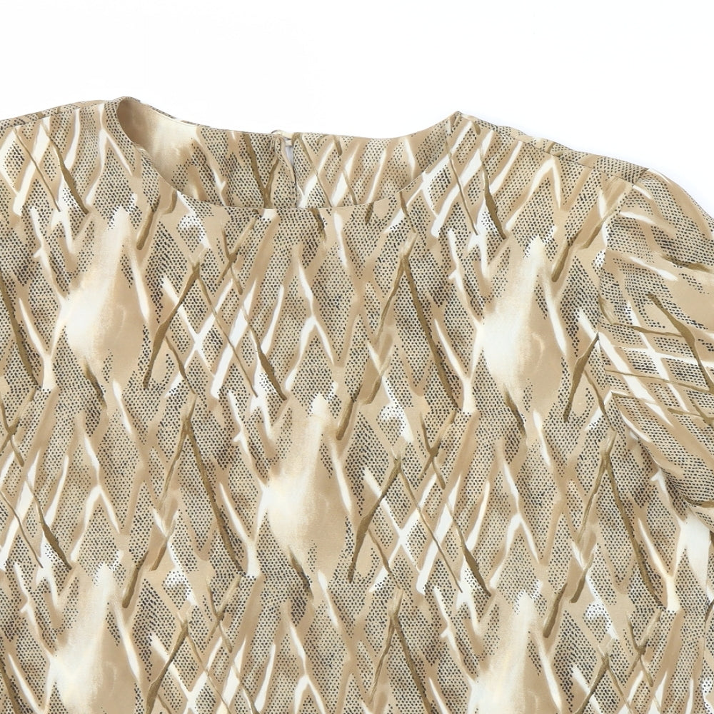 Bonmarché Womens Beige Geometric  Basic Blouse Size 16  - Shoulder Pads