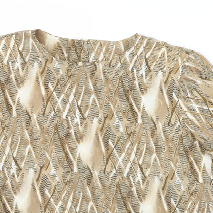 Bonmarché Womens Beige Geometric  Basic Blouse Size 16  - Shoulder Pads