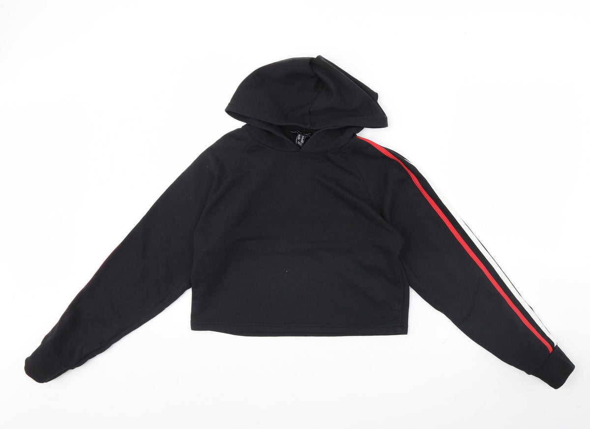 Front view of New Look women’s black pullover hoodie, size UK 14