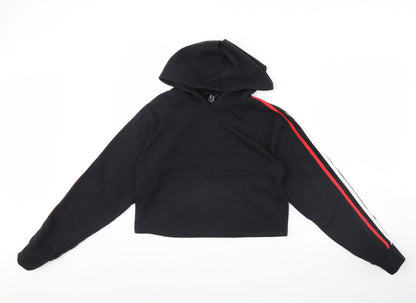 Front view of New Look women’s black pullover hoodie, size UK 14