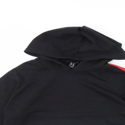 Close-up detail of New Look women’s black pullover hoodie, size UK 14