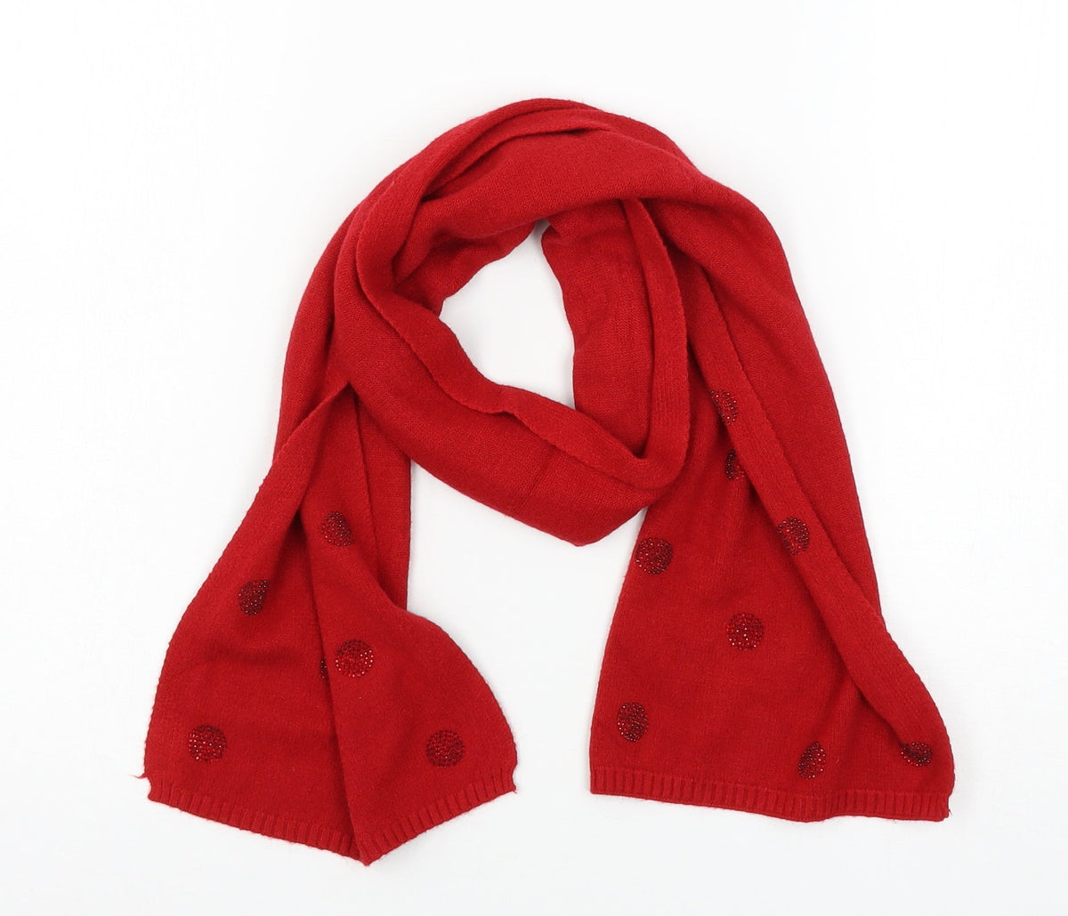 Front view of Preworn women’s red knit scarf
