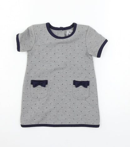 Young Dimension Girls Grey Polka Dot Jersey T-Shirt Dress  Size 12-18 Months
