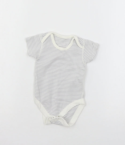 Marks and Spencer Girls Grey Striped Jersey Babygrow One-Piece Size 0-3 Months