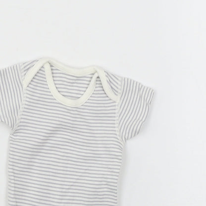 Marks and Spencer Girls Grey Striped Jersey Babygrow One-Piece Size 0-3 Months