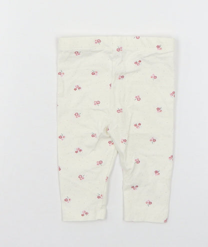 TU Girls Ivory Floral Jersey Jogger Trousers Size 3-6 Months
