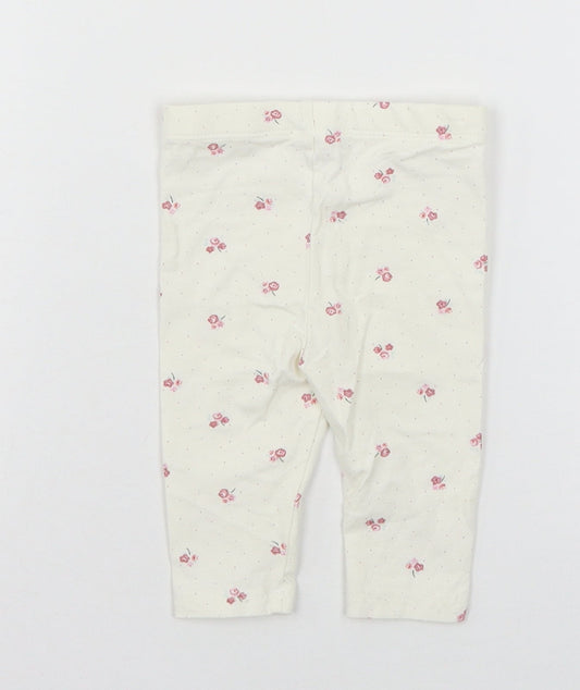 TU Girls Ivory Floral Jersey Jogger Trousers Size 3-6 Months