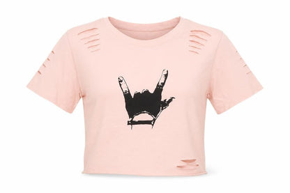 Front view of Preworn women’s pink cropped t-shirt, size M