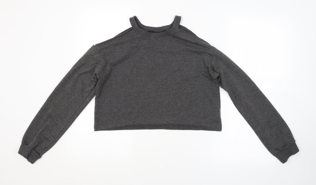 Additional front view of women’s grey pullover sweatshirt, size S