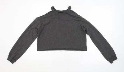 Additional front view of women’s grey pullover sweatshirt, size S
