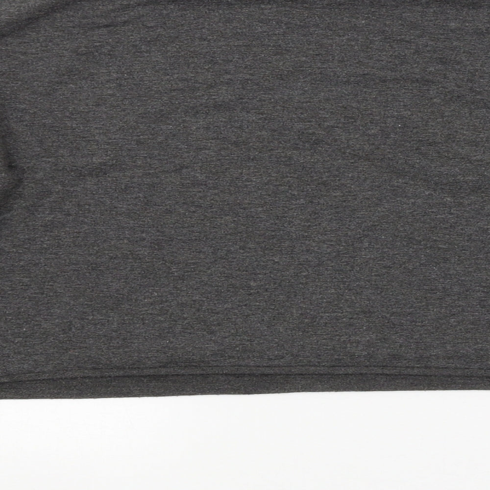 Brand and care label for women’s grey pullover sweatshirt, size S