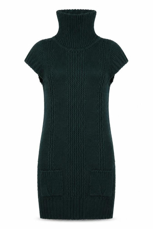 Front view of E-vie women’s green jumper dress, size UK 8