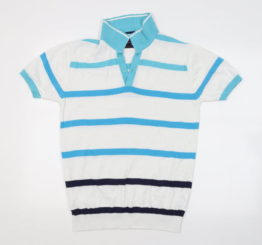 JM SPORT Mens White Striped   Polo Size L