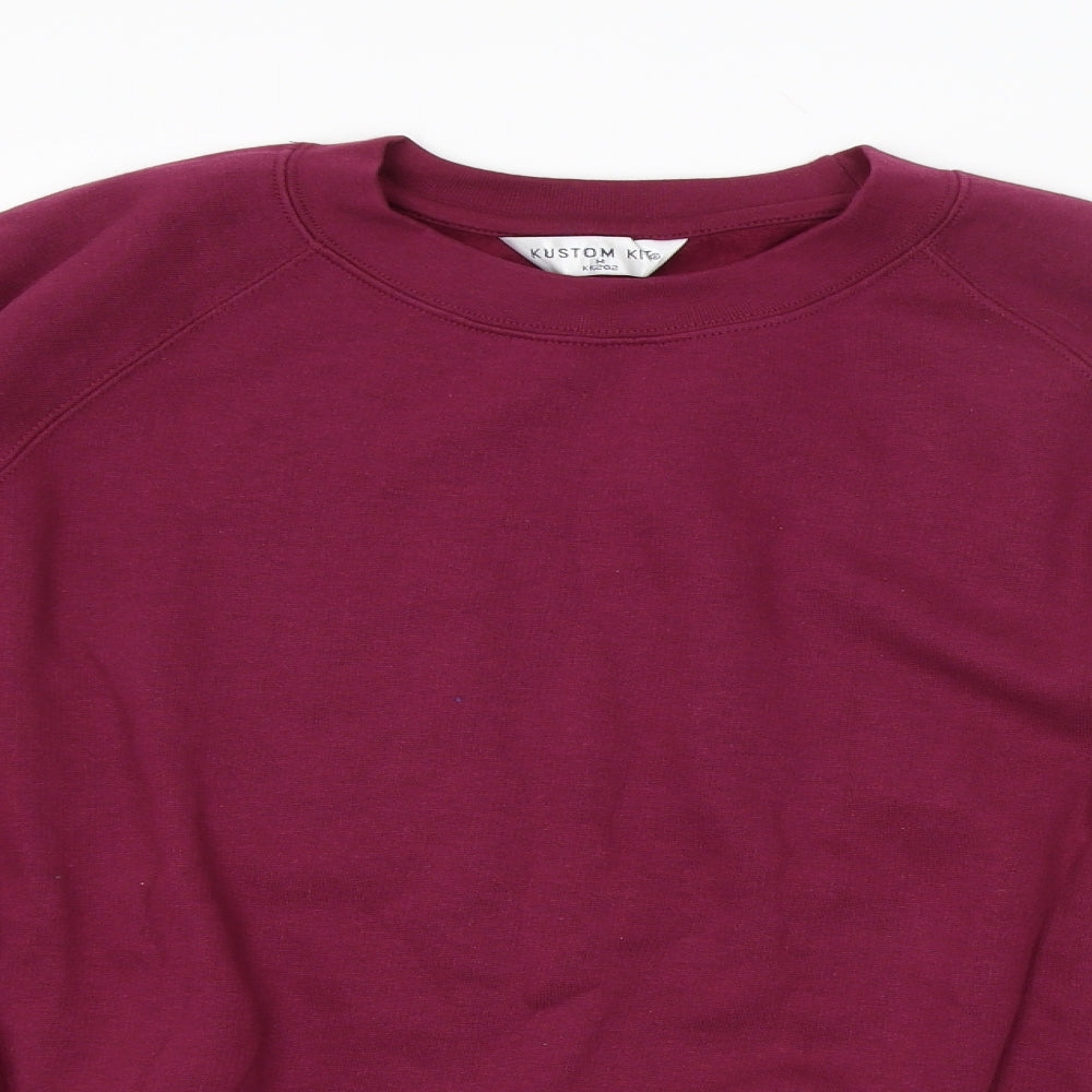 Close-up detail of Kustom Kit men’s purple jumper, size M