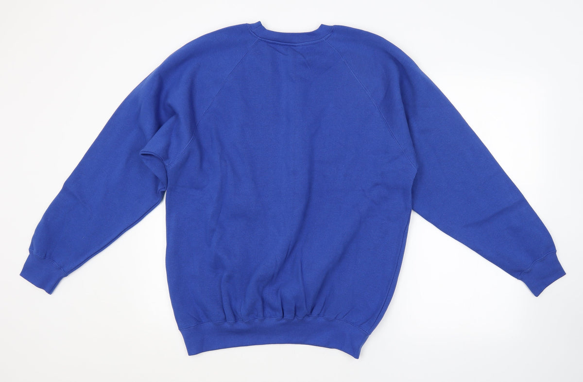 Back view of Kustom Kit men’s blue jumper, size M