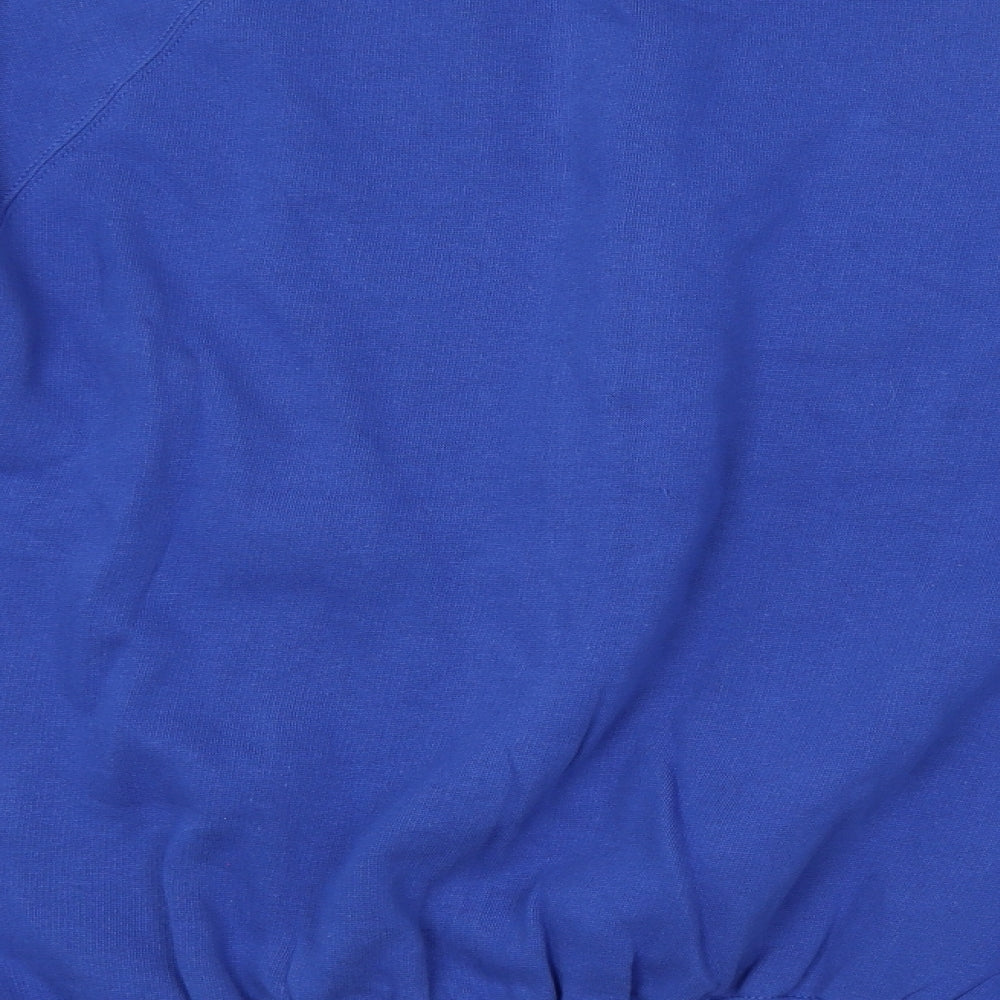 Brand and care label for Kustom Kit men’s blue jumper, size M