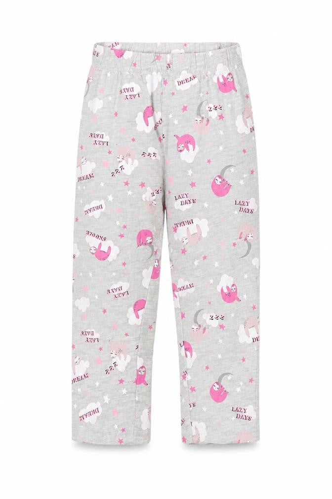 Front view of Primark girls’ grey lounge pants, size 3-4, years - sloth