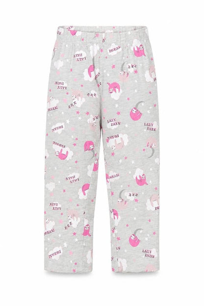 Front view of Primark girls’ grey lounge pants, size 3-4, years - sloth