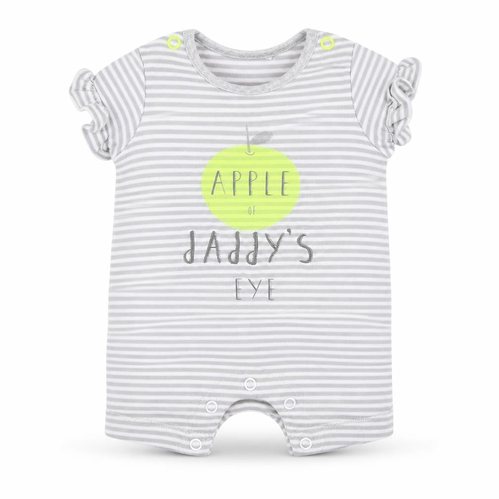 Front view of Mothercare Baby Grey Striped Romper One-Piece, size 0-3, Months - Apple