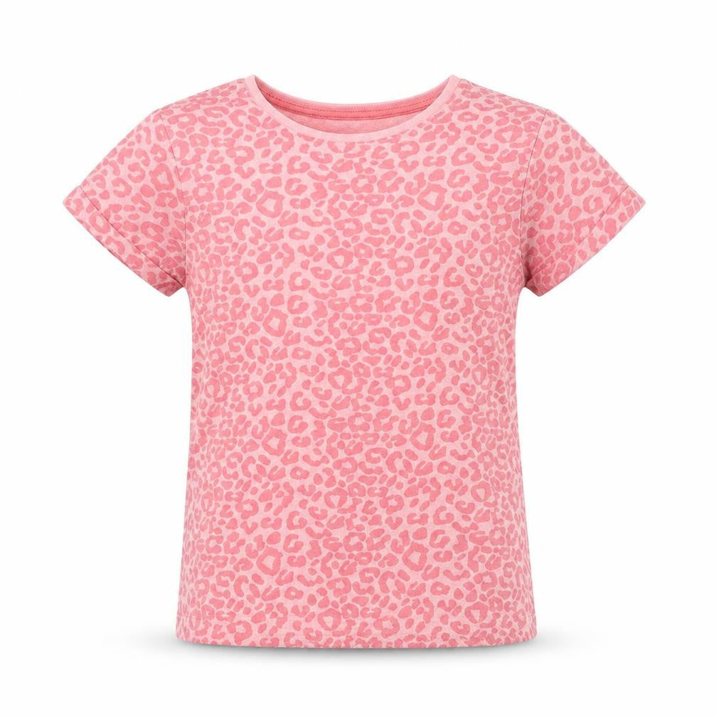Front view of YD girls’ pink animal print basic polo, size 10-11, years