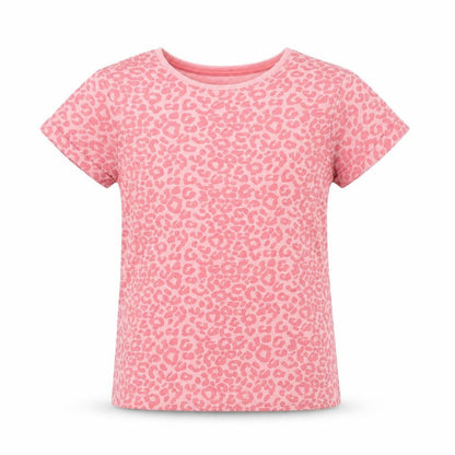 Front view of YD girls’ pink animal print basic polo, size 10-11, years
