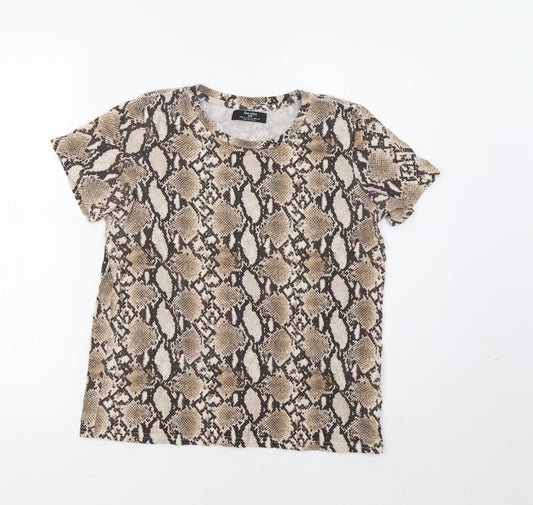 Bershka Womens Beige Animal Print  Basic Blouse Size M