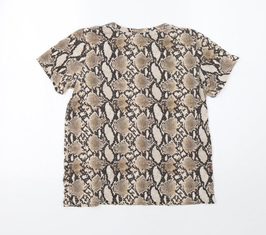 Bershka Womens Beige Animal Print  Basic Blouse Size M