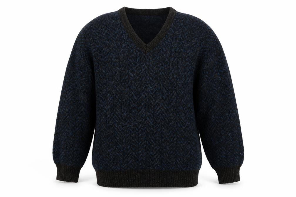 Front view of Nico men’s brown herringbone jumper, size M