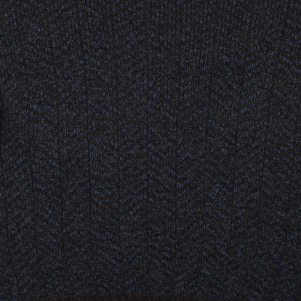 Brand and care label for Nico men’s brown herringbone jumper, size M