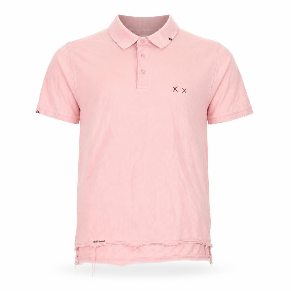 Front view of Vintage maac men’s pink polo, size L, - distressed