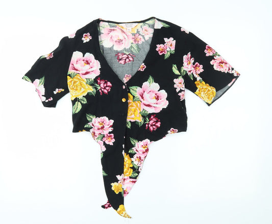 Miss Selfridge Womens Black Floral  Basic Button-Up Size 8