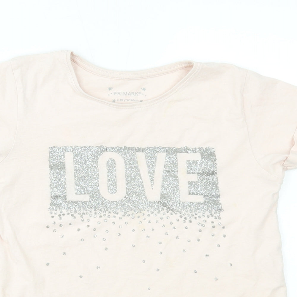 Primark Girls Pink   Basic T-Shirt Size 9-10 Years  - love