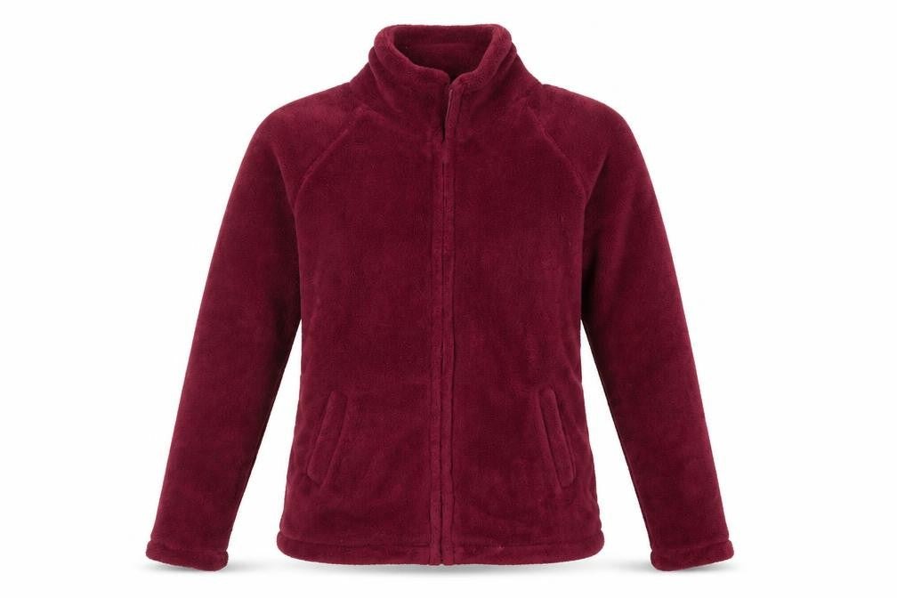 Front view of NIGHT&DAY women’s purple fleece full zip jumper, size M