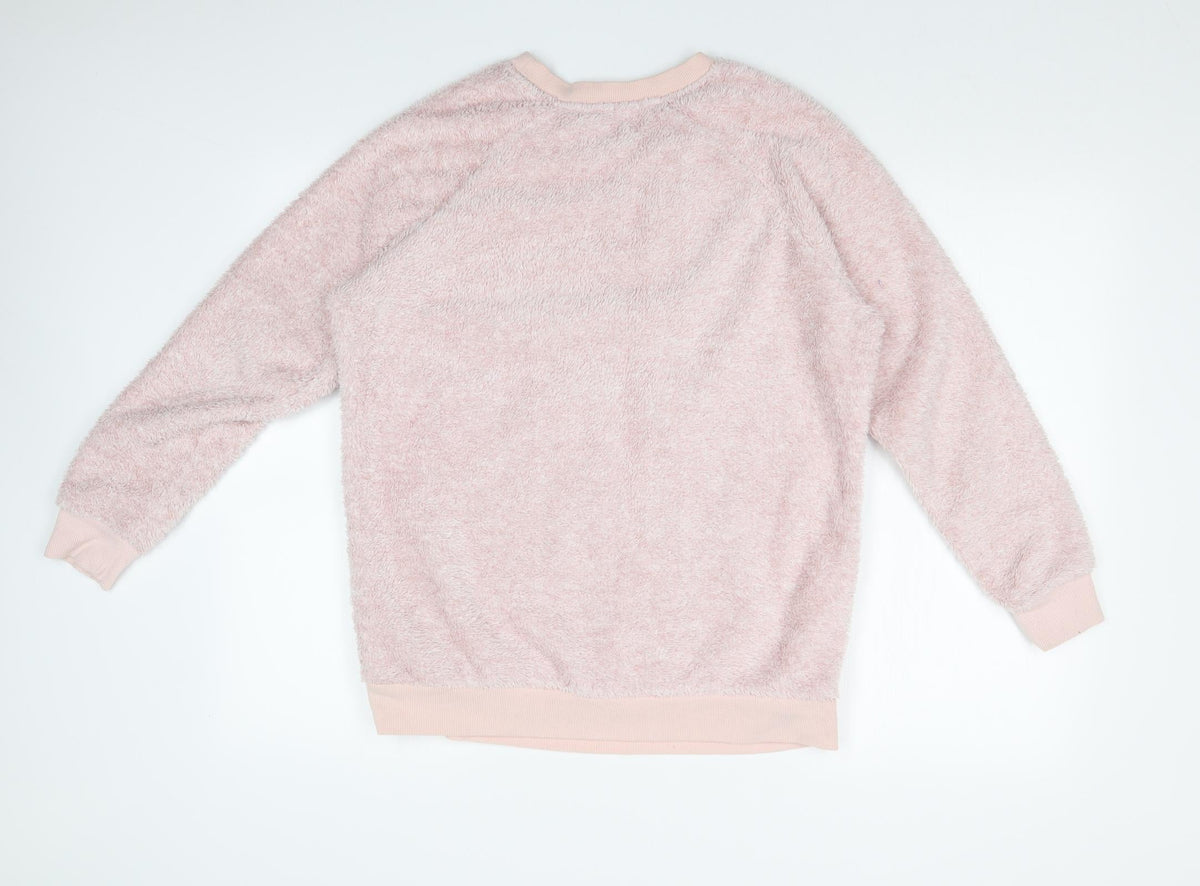 Back view of F&F women’s pink pullover sweatshirt, size UK 10