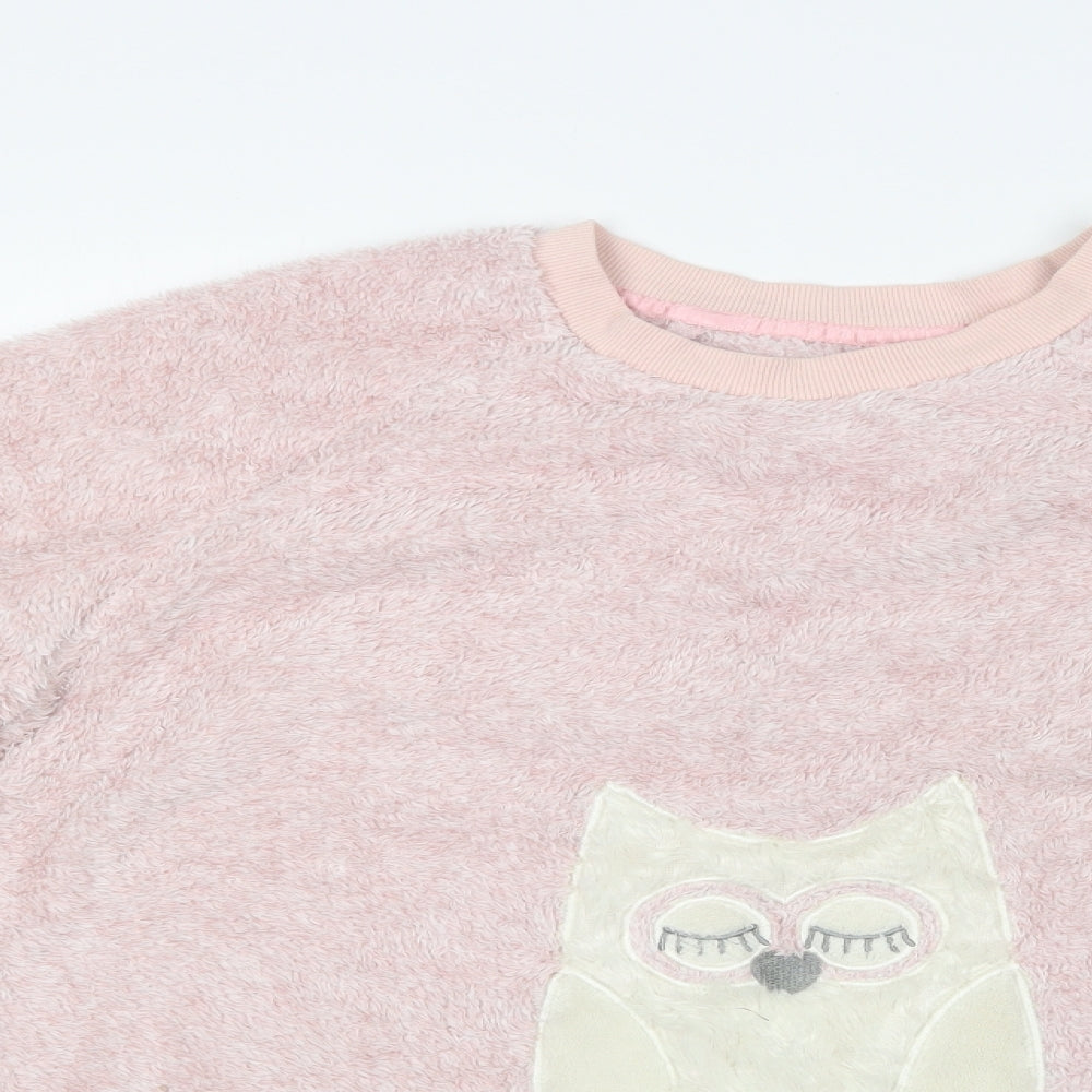 Close-up detail of F&F women’s pink pullover sweatshirt, size UK 10