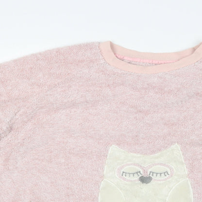 Close-up detail of F&F women’s pink pullover sweatshirt, size UK 10
